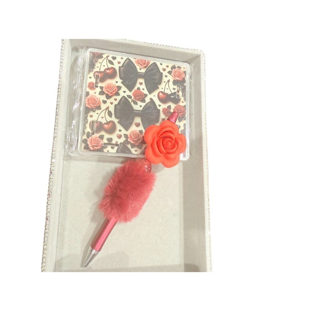 Acrylic Pen Holder Desk Organizer Rose Pom Pom Refillable Ballpoint Pen gift